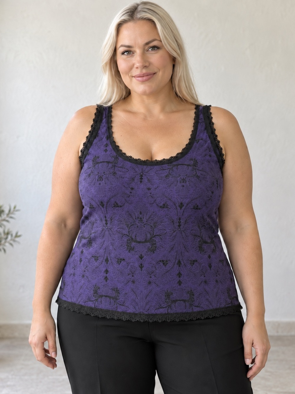 Purple Lace-Trim Tank Top - Women's Intimates